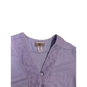 Coldwater Creek Vintage Crochet Button Floral Blouse Womens Petite Large‎ Purple